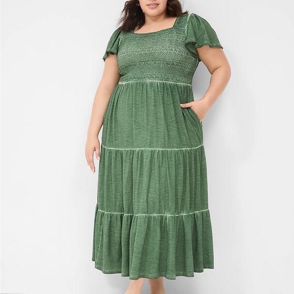 Lane Bryant Dresses & Skirts - NWT  › Lane Bryant 
Smocked-Bodice Flutter-Sleeve Maxi
Dress size 14/16